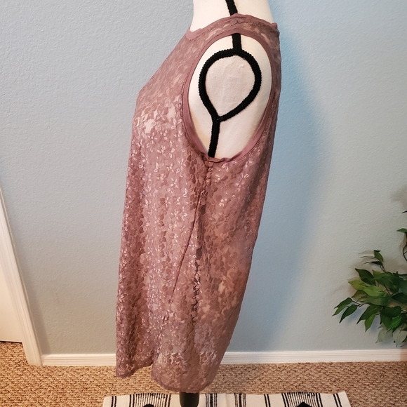LOGO by Lori Goldstein layering lace tank in dusty rose, womens size large - Picture 2 of 6